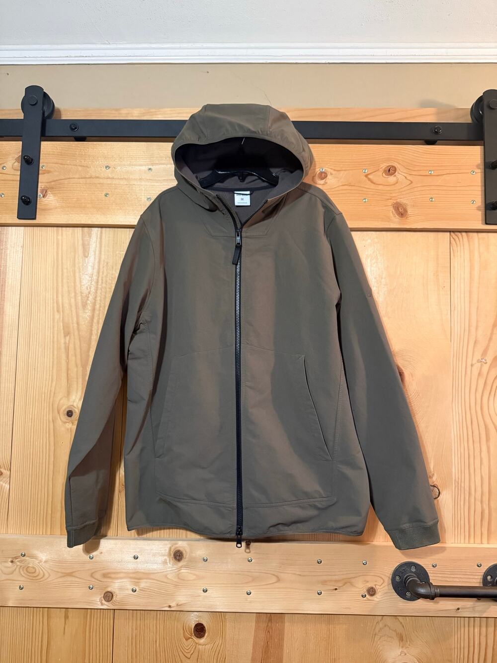 Hill City Soft Shell Hooded Jacket Zip Up Water Resistant Olive Green Men’s M
